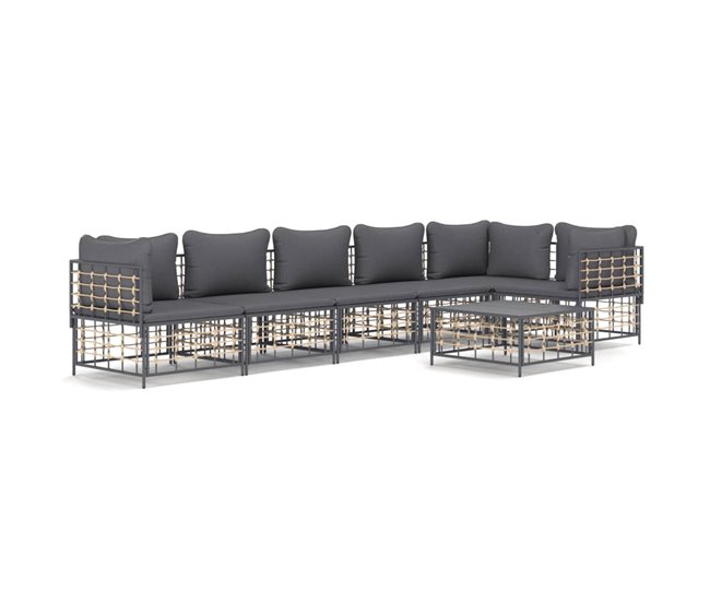 Conforama vidaXL Set muebles de jardín 7 pzas y cojines ratán PE gris antracita