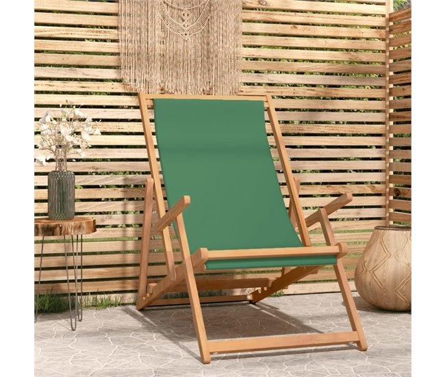 Conforama VidaXL Silla De Playa Plegable De Madera Maciza De Teca Verde