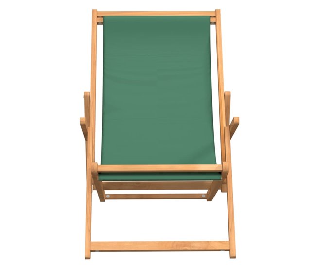 Conforama VidaXL Silla De Playa Plegable De Madera Maciza De Teca Verde