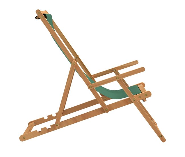 Conforama VidaXL Silla De Playa Plegable De Madera Maciza De Teca Verde