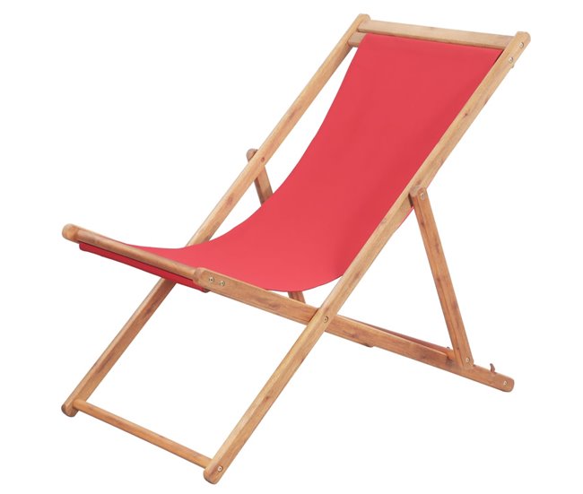 Conforama vidaXL Silla de playa plegable de tela y estructura de madera roja