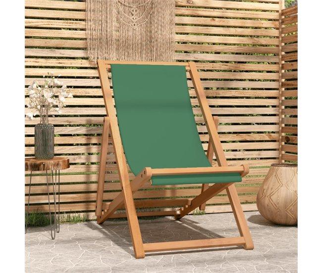 Conforama VidaXL Silla De Playa Plegable Madera Maciza De Teca Verde