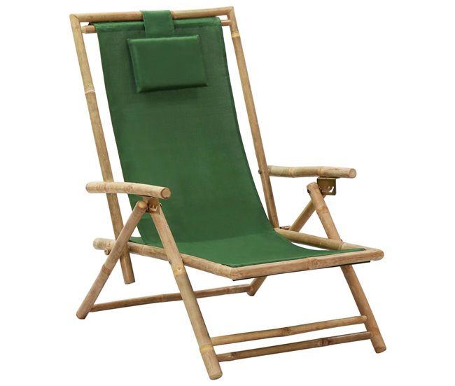 Conforama vidaXL Silla de relax reclinable de bambú y tela verde