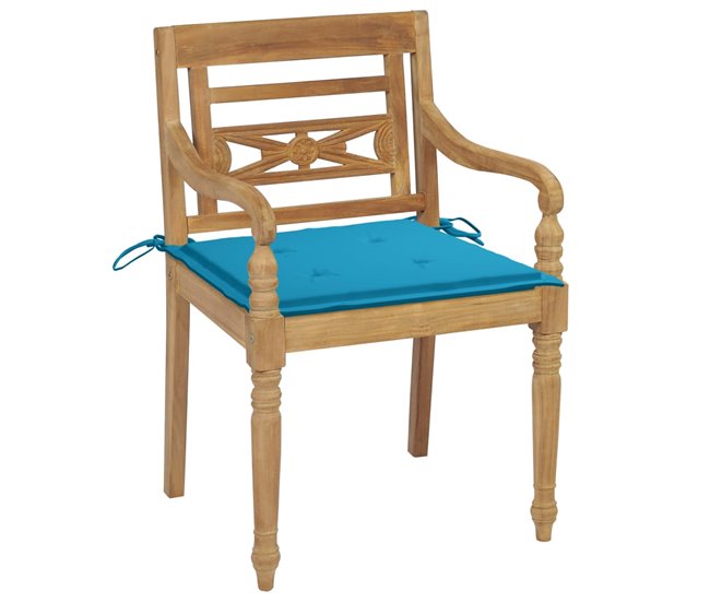 Conforama VidaXL Sillas Batavia 2 Uds Teca Maciza Con Cojines Azul