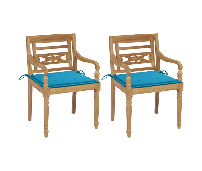 Conforama vidaXL Sillas Batavia 2 uds teca maciza con cojines azul