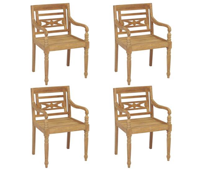 Conforama VidaXL Sillas Batavia 4 Unidades Madera Maciza De Teca Con Cojines
