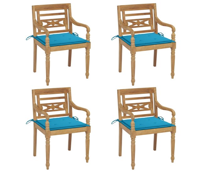 Conforama vidaXL Sillas Batavia 4 unidades madera maciza de teca con cojines