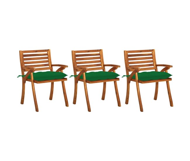 Conforama vidaXL Sillas de comedor jardín con cojines 3 uds madera maciza acacia