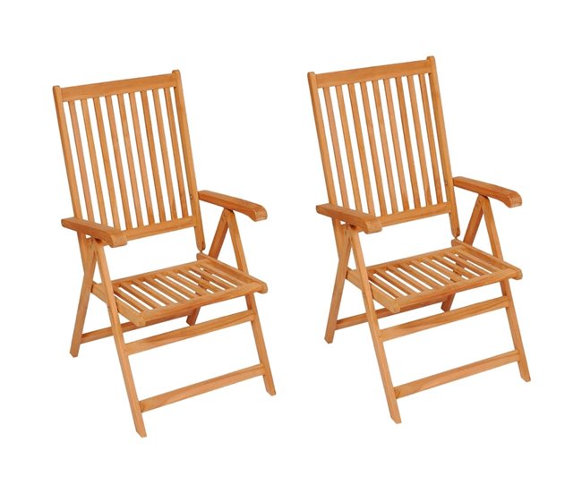 Conforama VidaXL Sillas De Jardín 2 Uds Con Cojines Grises Madera Maciza De Teca