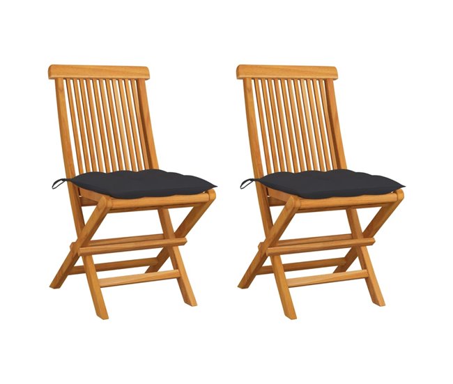 Conforama vidaXL Sillas de jardín 2 uds madera de teca y cojines gris antracita