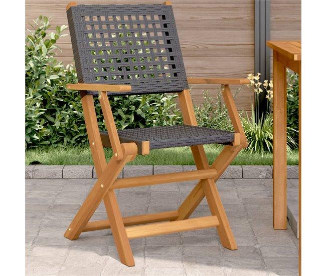 Conforama VidaXL Sillas De Jardín 2 Uds Madera Maciza De Acacia Y Ratán PE Negro