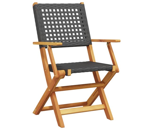 Conforama VidaXL Sillas De Jardín 2 Uds Madera Maciza De Acacia Y Ratán PE Negro