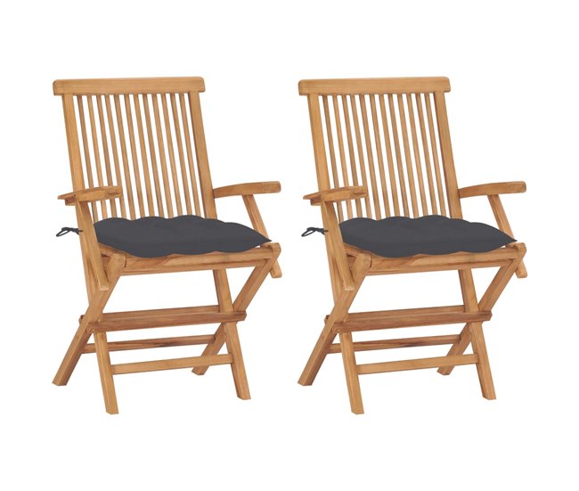 Conforama vidaXL Sillas de jardín 2 uds madera teca con cojines gris antracita