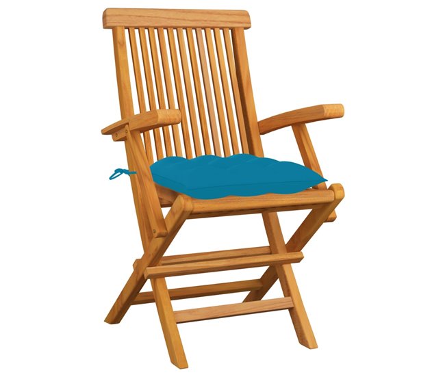 Conforama VidaXL Sillas De Jardín 3 Uds Madera Teca Con Cojines Azul Claro