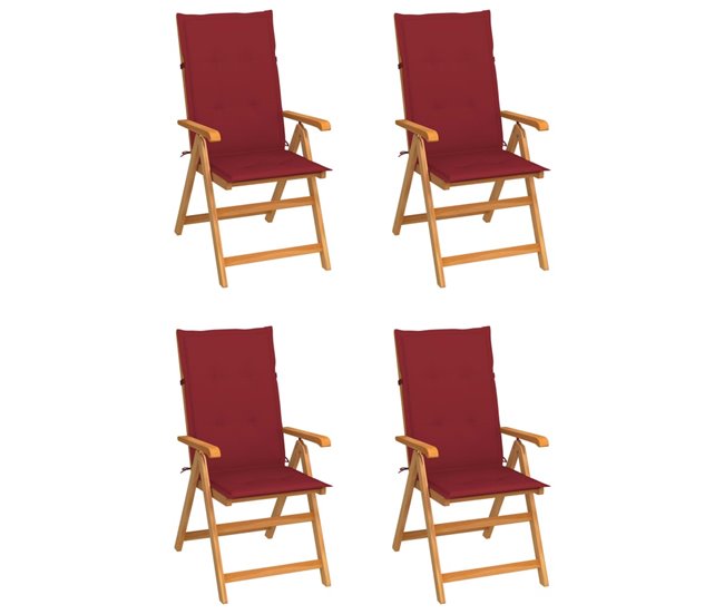 Conforama vidaXL Sillas de jardín 4 uds madera de teca con cojines rojo tinto