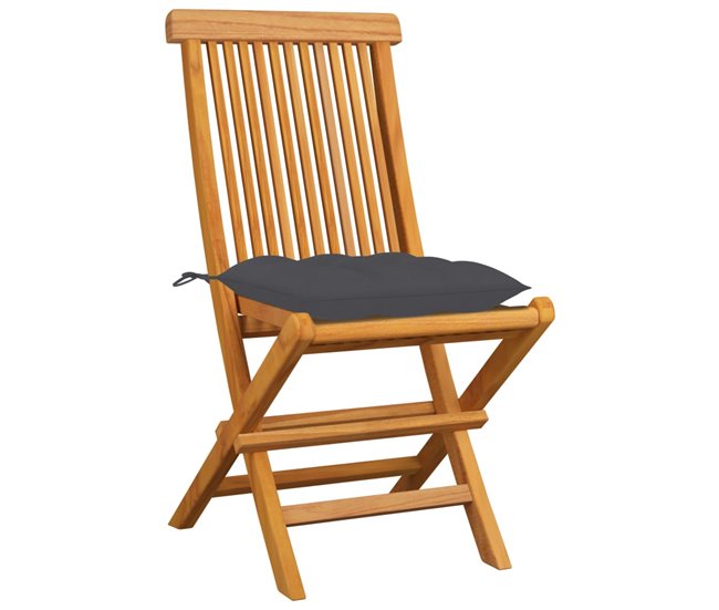 Conforama VidaXL Sillas De Jardín 4 Uds Madera De Teca Y Cojines Gris Antracita