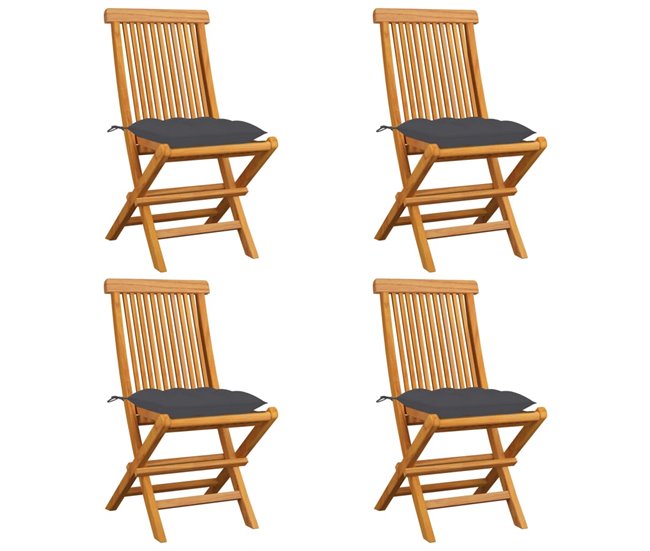 Conforama vidaXL Sillas de jardín 4 uds madera de teca y cojines gris antracita