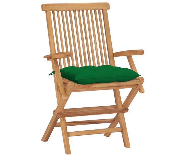 Conforama VidaXL Sillas De Jardín 4 Uds Madera Maciza De Teca Con Cojines Verdes