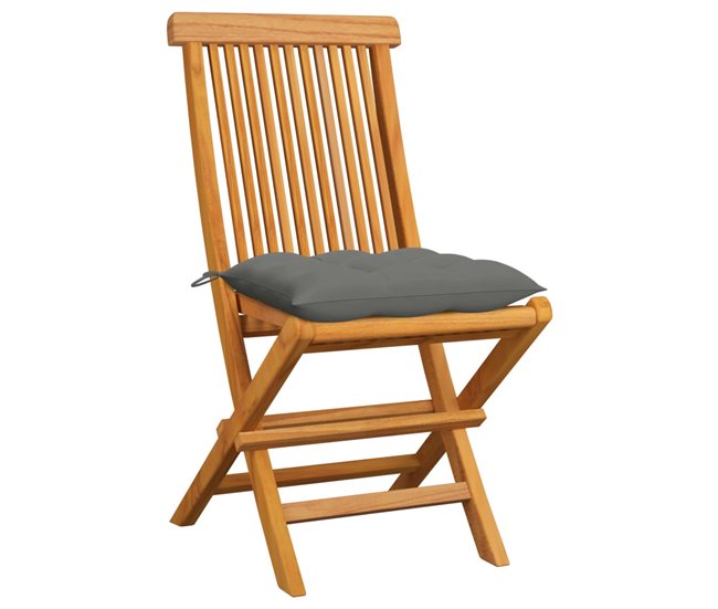 Conforama VidaXL Sillas De Jardín 6 Uds Madera Maciza De Teca Con Cojines Grises