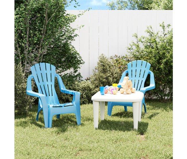Conforama VidaXL Sillas De Jardín Niños 2 Uds Aspecto Madera PP Azul 37x34x44 Cm