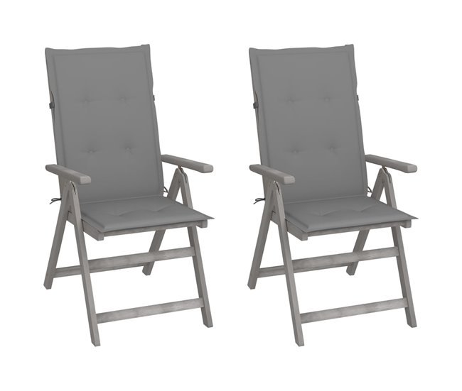 Conforama vidaXL Sillas de jardín reclinables 2 uds madera maciza acacia cojines