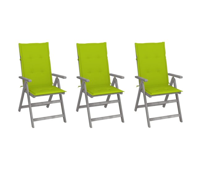 Conforama vidaXL Sillas de jardín reclinables 3 uds madera maciza acacia cojines