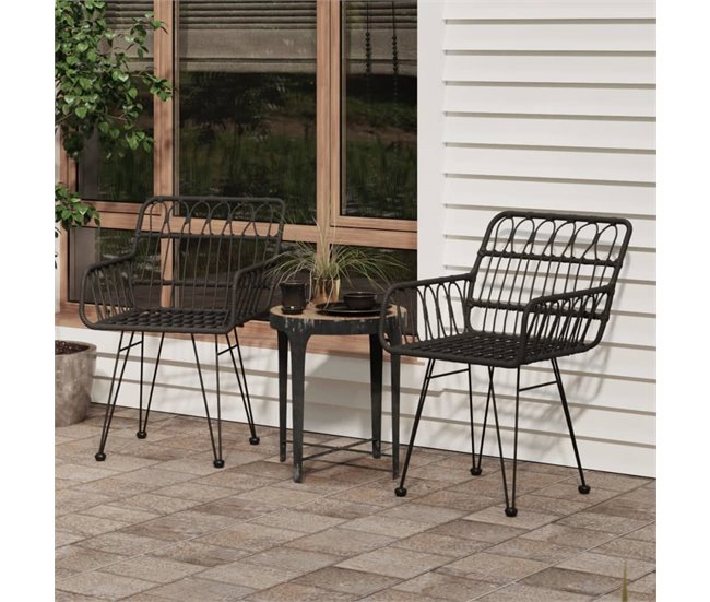 Conforama VidaXL Sillas De Jardín Reposabrazos 2 Uds Ratán PE Negro 56x64x80 Cm