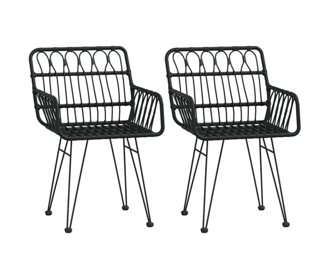 Conforama vidaXL Sillas de jardín reposabrazos 2 uds ratán PE negro 56x64x80 cm