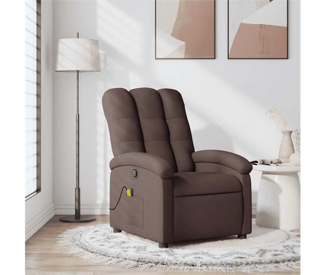 Conforama VidaXL Sillón De Masaje Reclinable De Tela Marrón Oscuro