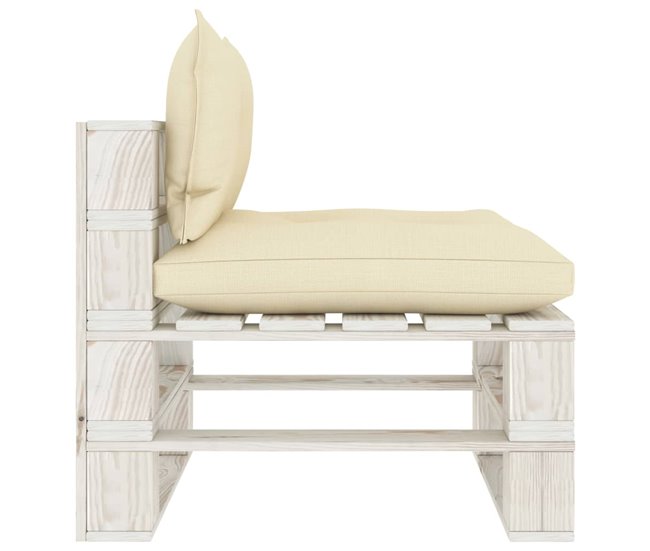 Conforama VidaXL Sofá Central De Jardín De Palets Madera Con Cojines Color Crema