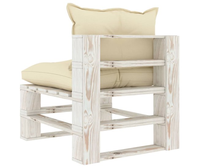 Conforama VidaXL Sofá Central De Jardín De Palets Madera Con Cojines Color Crema