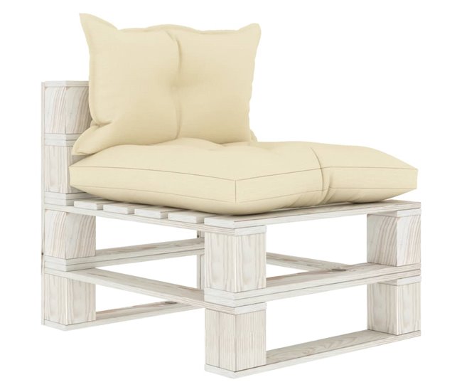 Conforama vidaXL Sofá central de jardín de palets madera con cojines color crema