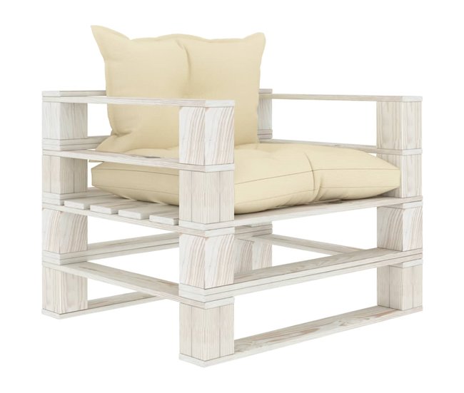 Conforama vidaXL Sofá de jardín de palets madera con cojines crema