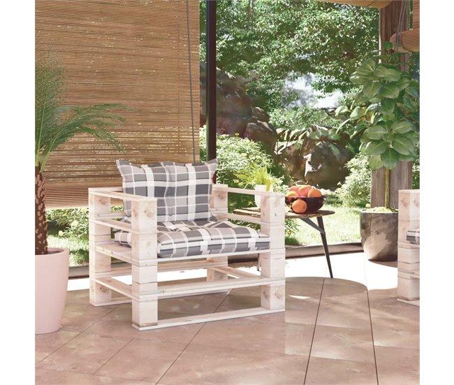 Conforama VidaXL Sofá De Palets De Jardín Y Cojines A Cuadros Grises Madera Pino