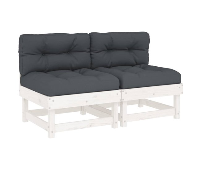 Conforama vidaXL Sofás centrales con cojines 2 uds madera maciza de pino blanco