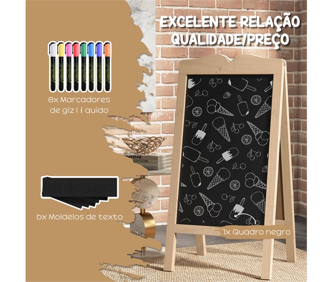 Conforama Vinsetto Pizarra Caballete Con Marco De Madera Pizarra De Pie Magnética Plegable Con 8 Tizas Líquidas Y 6 Tableros Doble Cara 51x42x101 Cm Natural