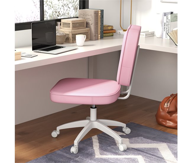 Conforama Vinsetto Silla De Escritorio Tapizada En PU Silla De Oficina Giratoria Con Altura Ajustable Sin Brazos Carga 120 Kg Silla Para Estudio Dormitorio 46x59x82-92 Cm Rosa