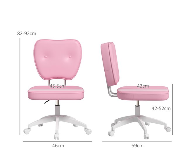 Conforama Vinsetto Silla De Escritorio Tapizada En PU Silla De Oficina Giratoria Con Altura Ajustable Sin Brazos Carga 120 Kg Silla Para Estudio Dormitorio 46x59x82-92 Cm Rosa