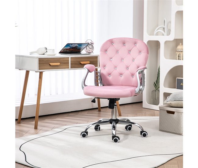 Conforama Vinsetto Silla De Escritorio Tapizada En Terciopelo Silla Giratoria Con Altura Ajustable Reposabrazos Y Decoraciones De Diamantes Carga 120 Kg Silla Para Estudio Dormitorio 59 5x60 5x93-103 Cm Rosa