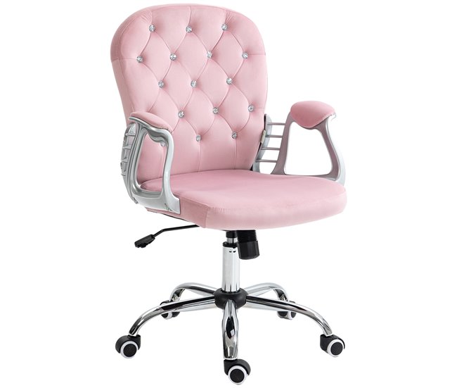 Conforama Vinsetto Silla de Escritorio Tapizada en Terciopelo Silla Giratoria con Altura Ajustable Reposabrazos y Decoraciones de Diamantes Carga 120 kg Silla para Estudio Dormitorio 59 5x60 5x93-103 cm Rosa