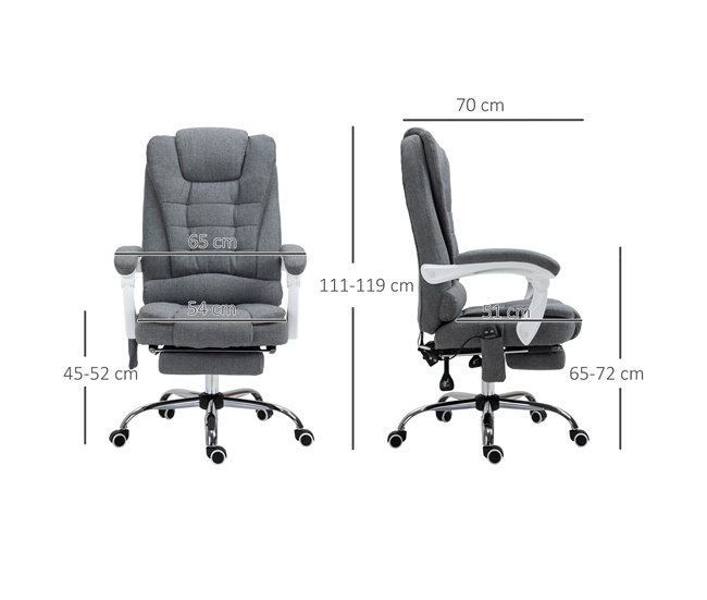 Conforama Vinsetto Silla De Masaje Con 6 Puntos De Masaje Silla De Oficina Silla De Escritorio Reclinable Con Altura Ajustable Función De Calentamiento Reposapiés Y Control Remoto 65x70x111-119 Cm Gris