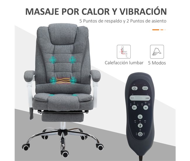 Conforama Vinsetto Silla De Masaje Con 6 Puntos De Masaje Silla De Oficina Silla De Escritorio Reclinable Con Altura Ajustable Función De Calentamiento Reposapiés Y Control Remoto 65x70x111-119 Cm Gris