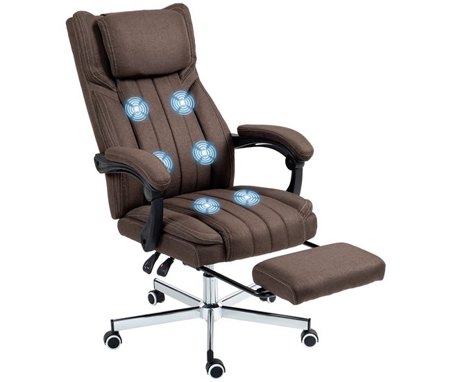 Conforama Vinsetto Silla de Masaje con 6 Puntos de Masaje Silla de Oficina Giratoria Silla de Escritorio Reclinable con Altura Ajustable Control Remoto Reposapiés y Reposacabezas Marrón Oscuro
