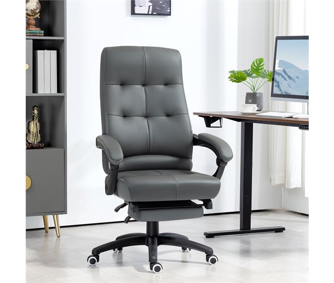 Conforama Vinsetto Silla De Oficina Giratoria Silla De Escritorio Reclinable Silla De Estudio Tapizada De PU Con Altura Ajustable Reposabrazos Reposapiés 65x65x118-125 Cm Gris Oscuro