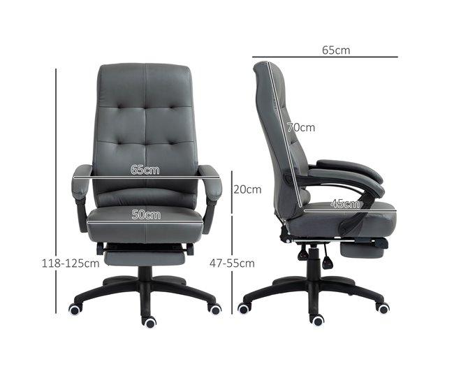 Conforama Vinsetto Silla De Oficina Giratoria Silla De Escritorio Reclinable Silla De Estudio Tapizada De PU Con Altura Ajustable Reposabrazos Reposapiés 65x65x118-125 Cm Gris Oscuro