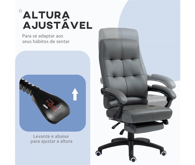 Conforama Vinsetto Silla De Oficina Giratoria Silla De Escritorio Reclinable Silla De Estudio Tapizada De PU Con Altura Ajustable Reposabrazos Reposapiés 65x65x118-125 Cm Gris Oscuro