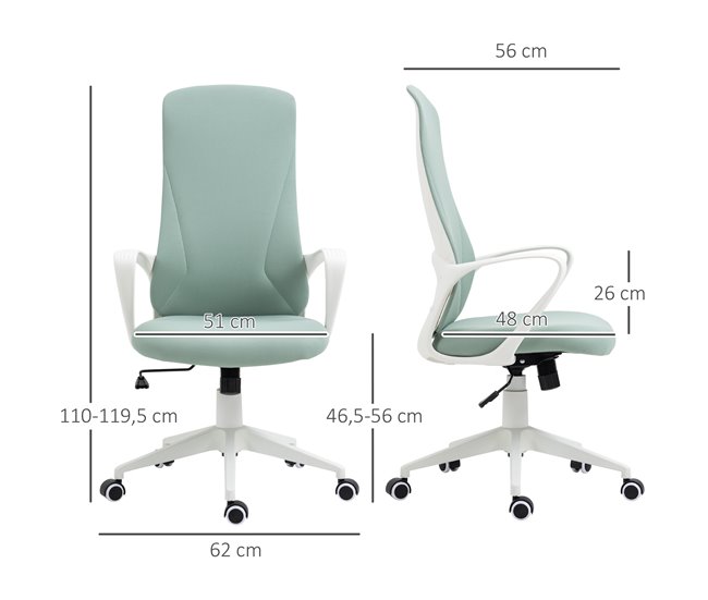 Conforama Vinsetto Silla De Oficina Giratoria Silla De Escritorio Juvenil Con Altura Ajustable Función De Basculante Reposabrazos Y Respaldo Alto 62x56x110-119 5 Cm Verde