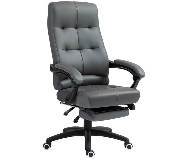 Conforama Vinsetto Silla de Oficina Giratoria Silla de Escritorio Reclinable Silla de Estudio Tapizada de PU con Altura Ajustable Reposabrazos Reposapiés 65x65x118-125 cm Gris Oscuro