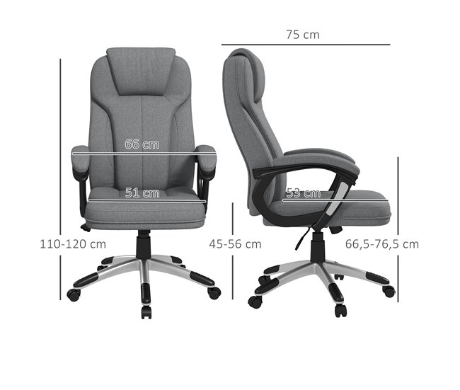 Conforama Vinsetto Silla De Oficina Silla De Escritorio Silla De Estudio Giratoria Tapizada En Tela Con Función De Basculante Altura Ajustable Reposabrazos 66x75x110-120 Cm Gris