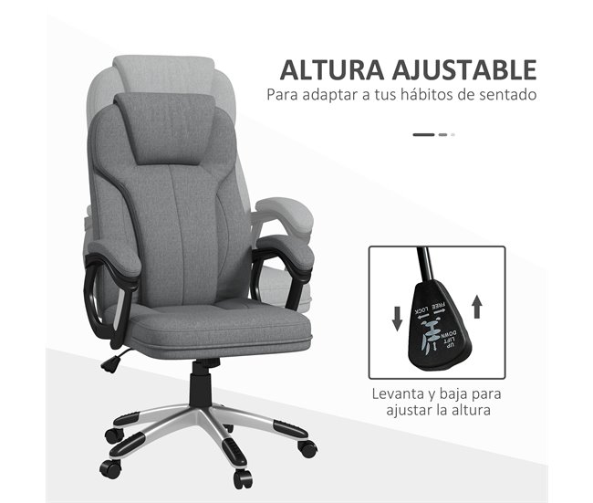 Conforama Vinsetto Silla De Oficina Silla De Escritorio Silla De Estudio Giratoria Tapizada En Tela Con Función De Basculante Altura Ajustable Reposabrazos 66x75x110-120 Cm Gris